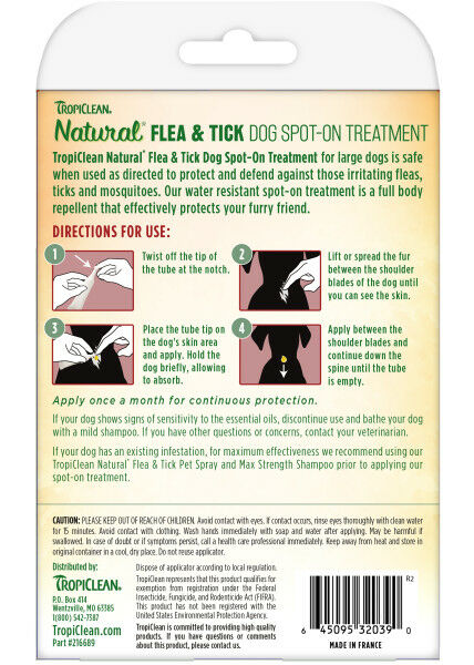 TropiClean Natural Flea & Tick Spot-On Treatment for Large Dogs over 75-Lbs