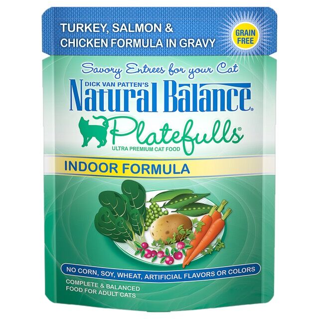 Platefulls® Indoor Turkey, Salmon & Chicken Formula in Gravy Wet Cat Food, 3-Oz
