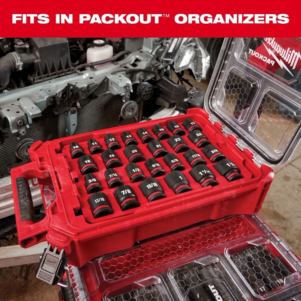 Milwaukee SHOCKWAVE Impact Duty Socket 1/2-In Drive Set with PACKOUT, 31-Pc