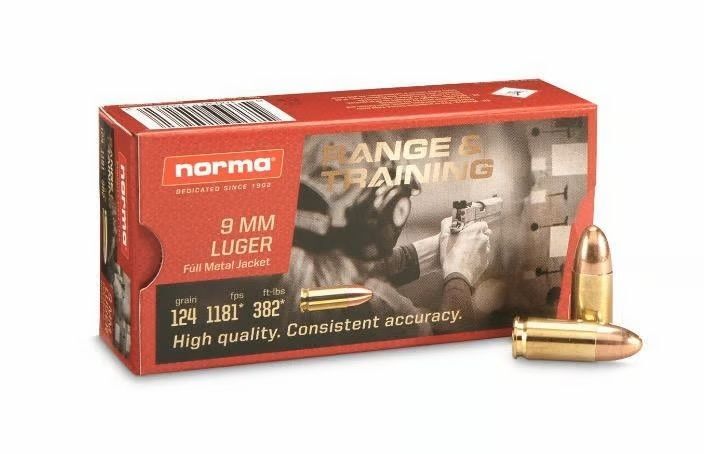 Norma Range & Training 9mm, 124 Grain FMJ Pistol Ammo, 50-Rd