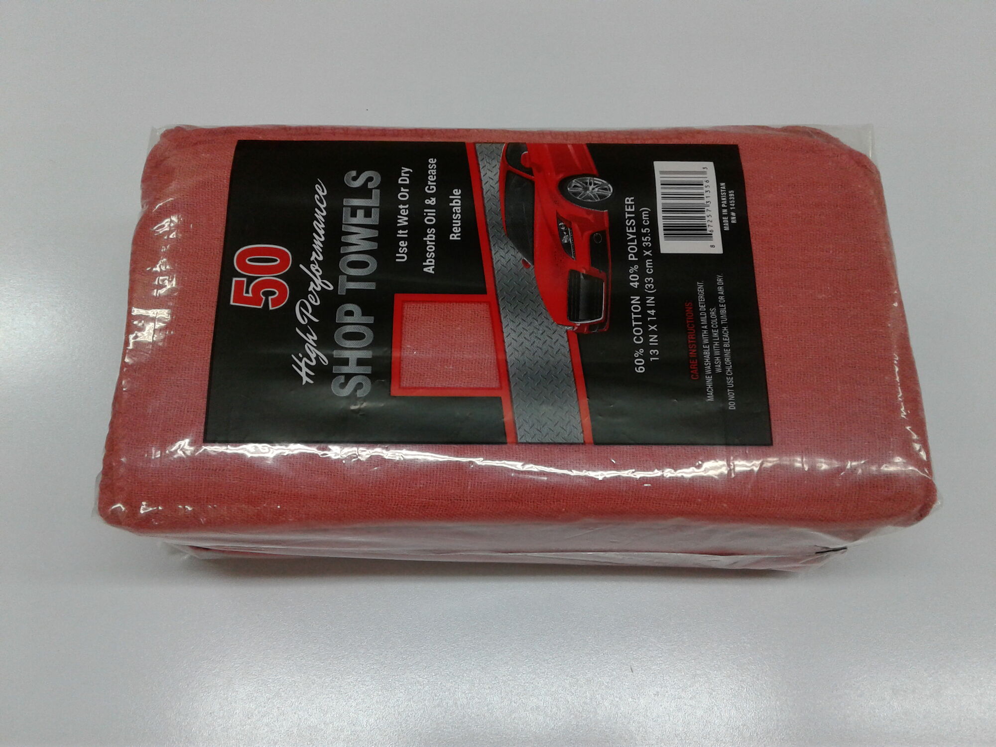 Shop Towels, Red, 50-Pk