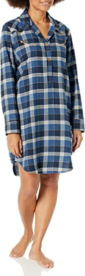 Women's Wrangler Mid-Length Flannel Sleep Shirt Dress in Blue Plaid