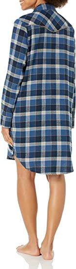 Women's Wrangler Mid-Length Flannel Sleep Shirt Dress in Blue Plaid