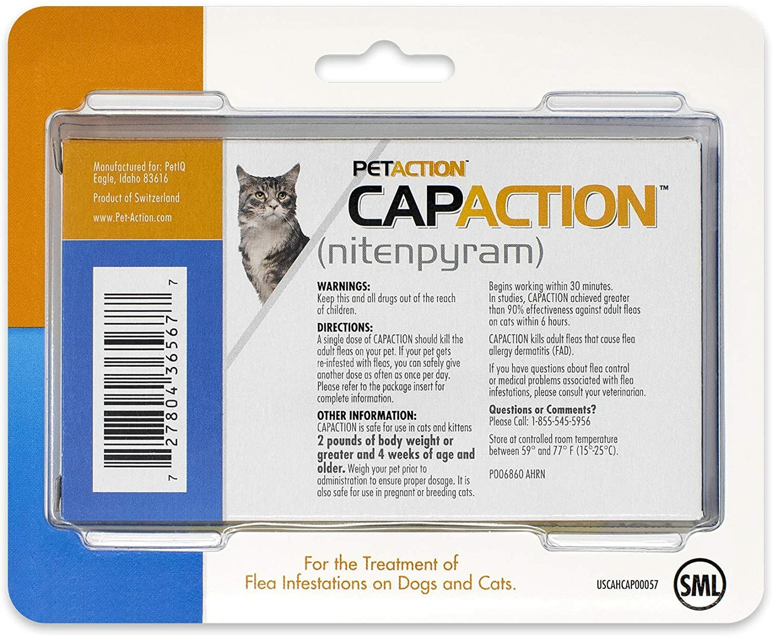 CapAction Fast-Acting Flea Treatment for Cats 2-Lbs to 25-Lbs, 6 Pack