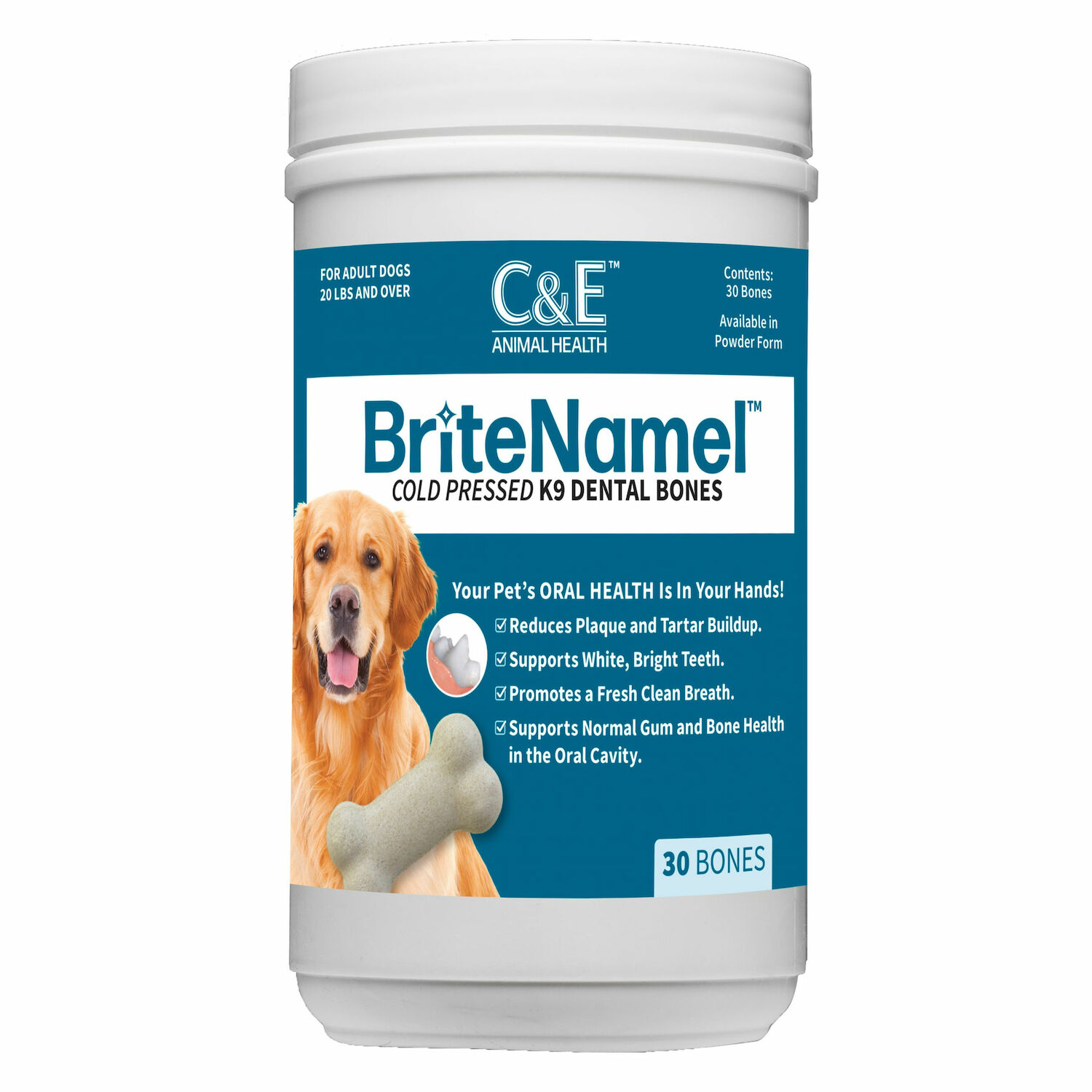 C&E Animal Health BriteNamel Dental Bones for Large Dogs, 30-Ct