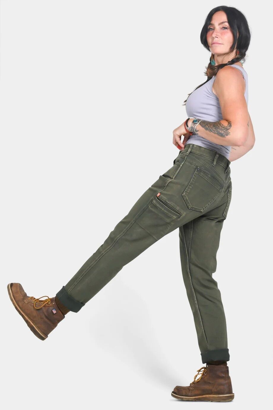 Women's Carpenter Pant in Olive Green Denim