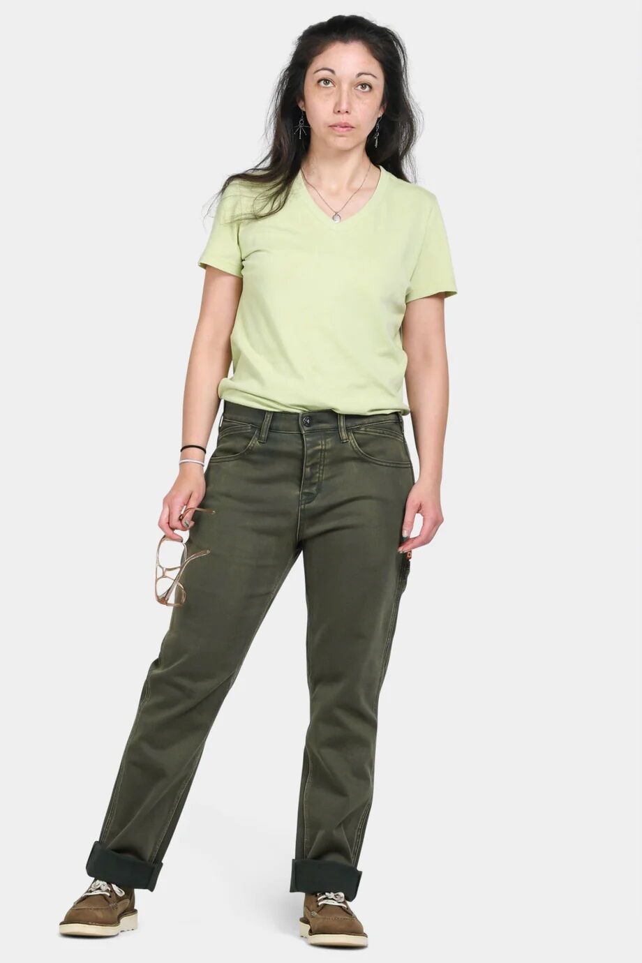 Women's Carpenter Pant in Olive Green Denim