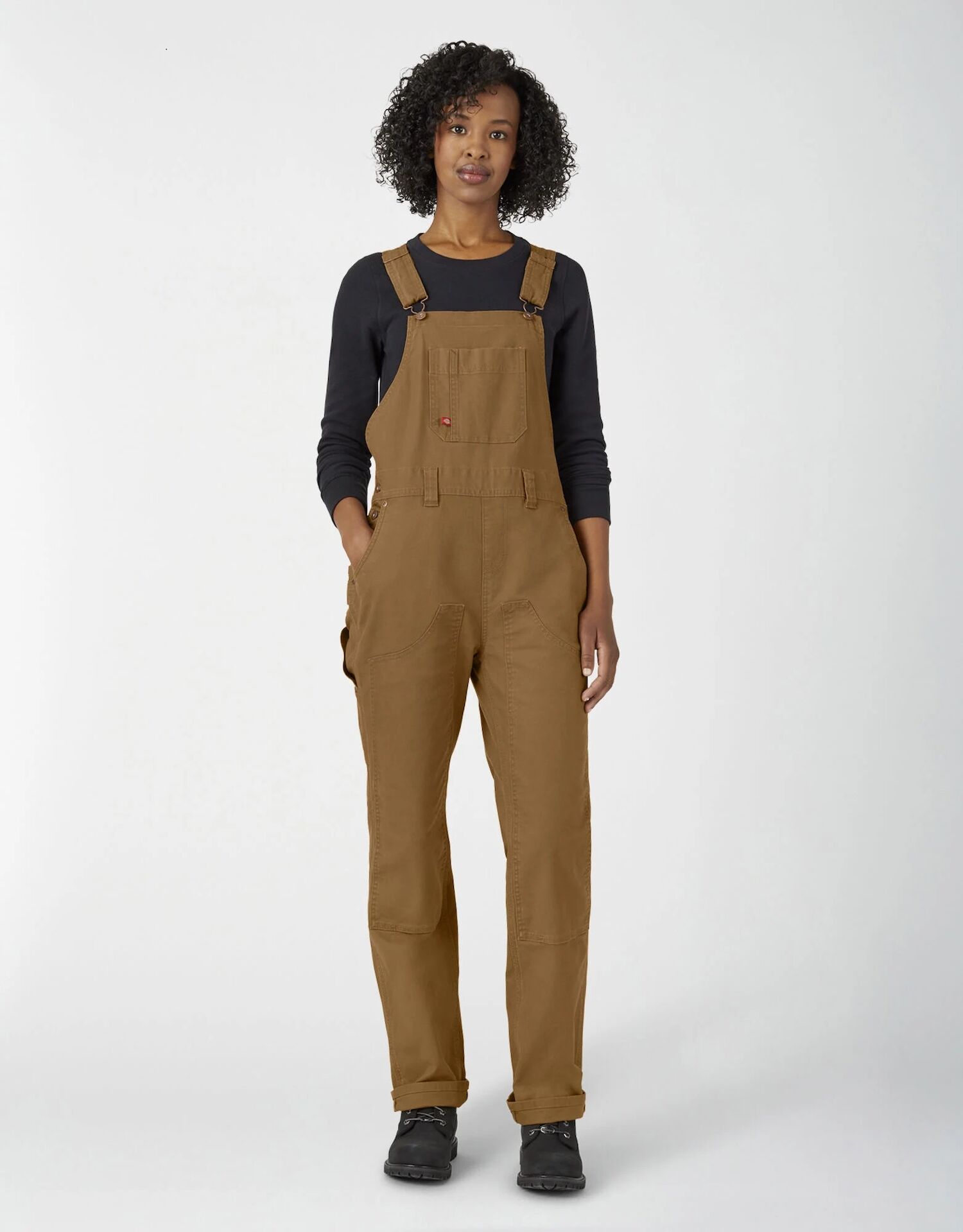 Women's Dickies Double Front Duck Bib Overalls in Brown Duck