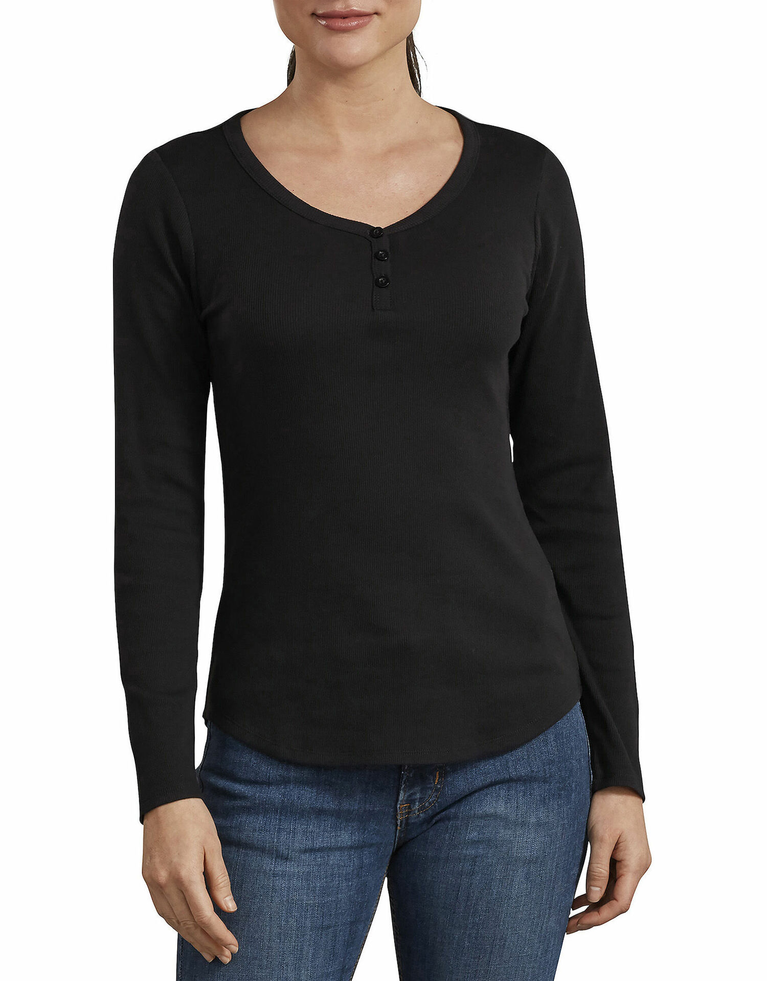 Women's Dickies Long Sleeve Henley Shirt in Black