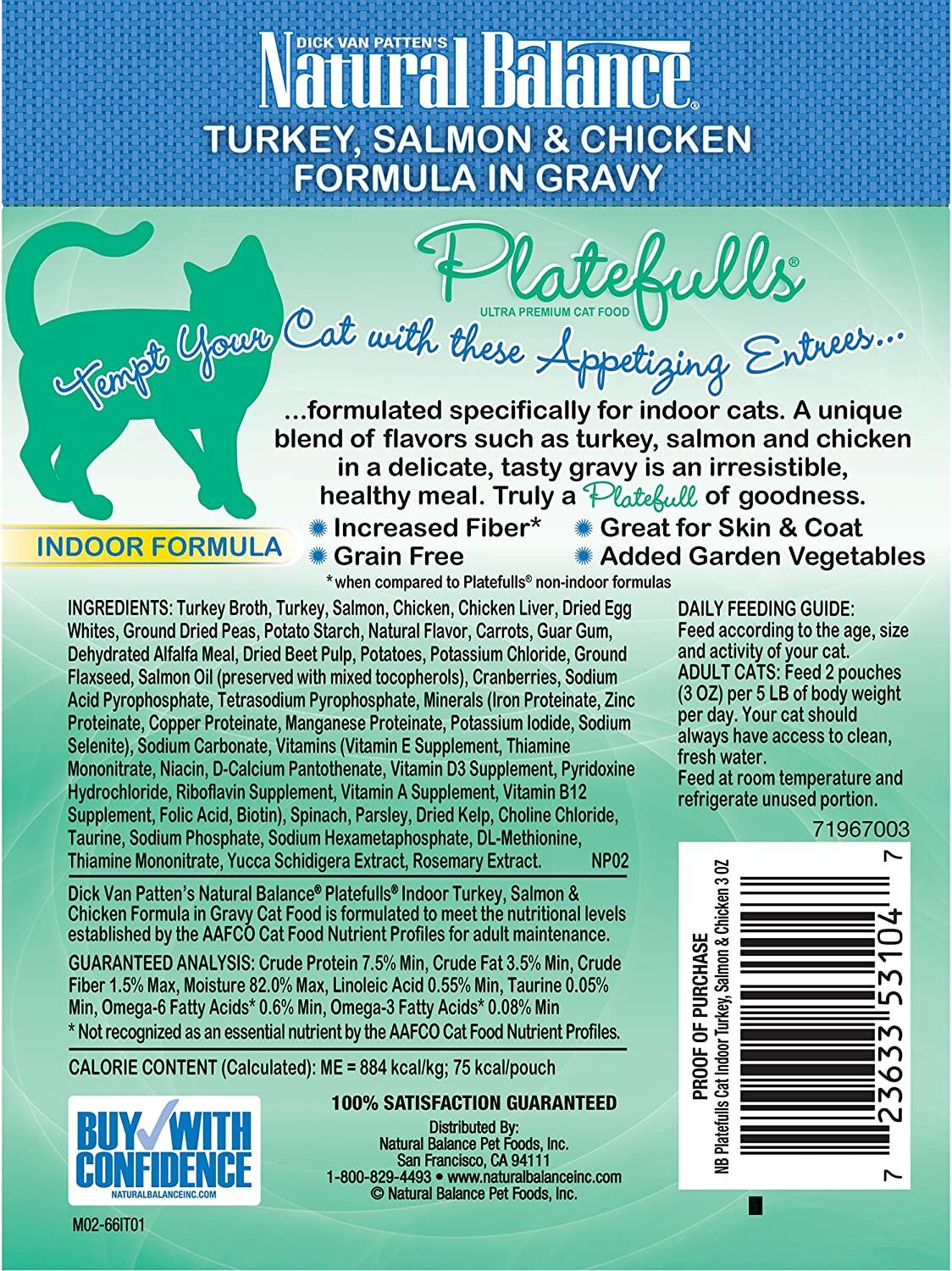 Platefulls® Indoor Turkey, Salmon & Chicken Formula in Gravy Wet Cat Food, 3-Oz