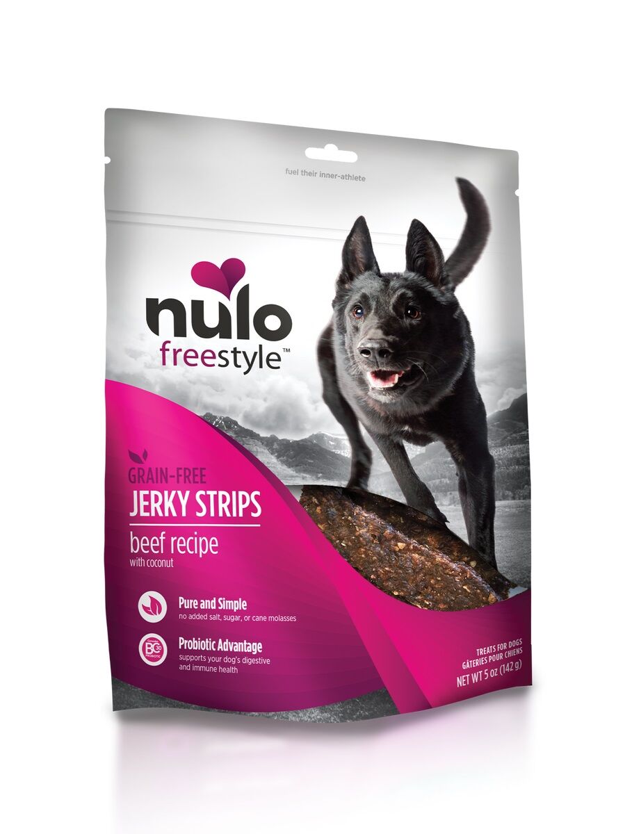 Nulo FreeStyle Dog Jerky Strips Grain-Free Beef With Coconut, 5-Oz Bag