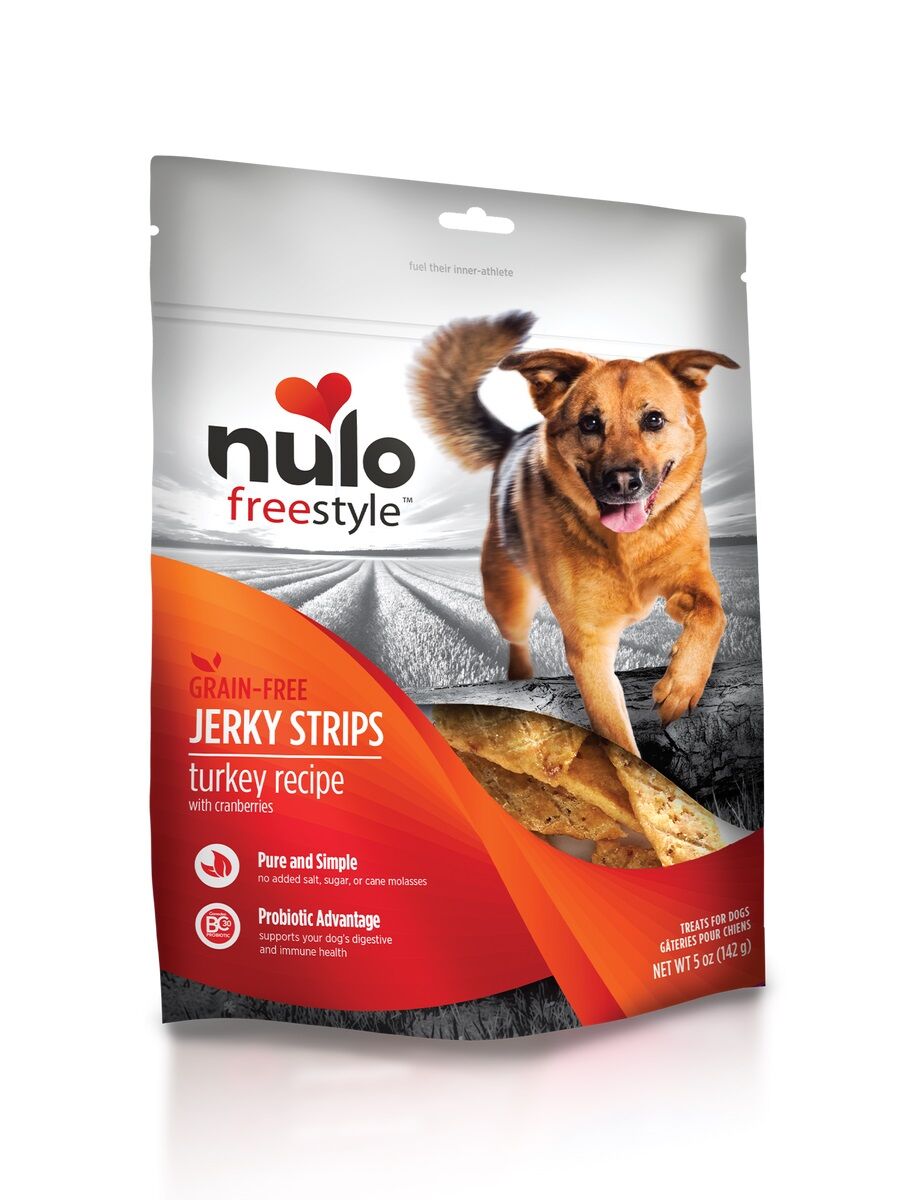 Nulo FreeStyle Dog Jerky Strips Grain-Free Turkey With Cranberries, 5-Oz Bag