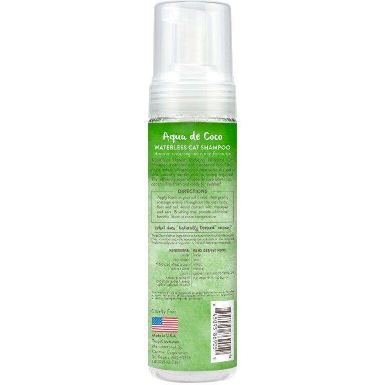 TropiClean Dander Reducing Waterless Cat Shampoo, 7.4-Oz