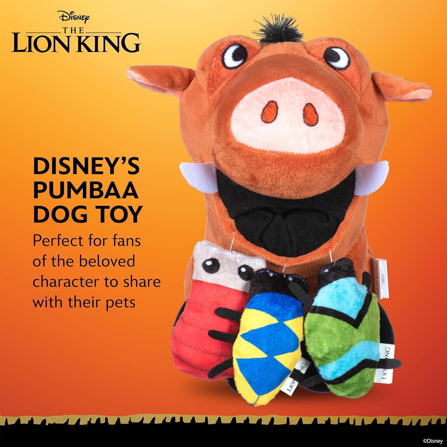 Disney's The Lion King Pumbaa Burrow Squeaker/Crinkle Dog Toy, 9-In