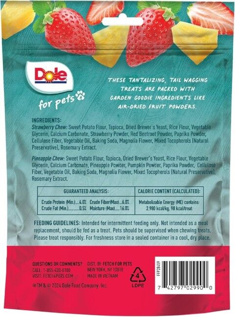Dole For Pets Freshly Fetched Strawberry & Pineapple Dog Chews, 7-Oz