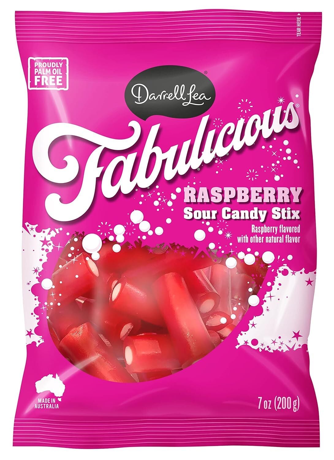 Darrell Lea Fabulicious Raspberry Sour Candy Stix, 7-Oz