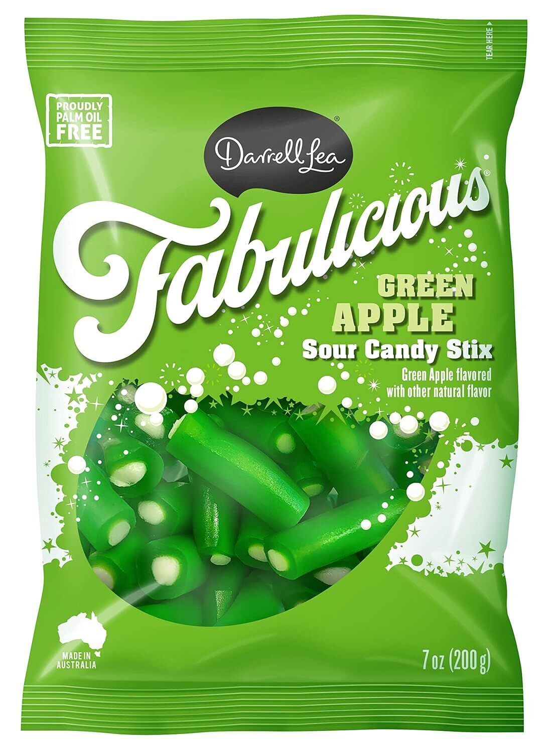 Darrell Lea Fabulicious Green Apple Sour Candy Stix, 7-Oz