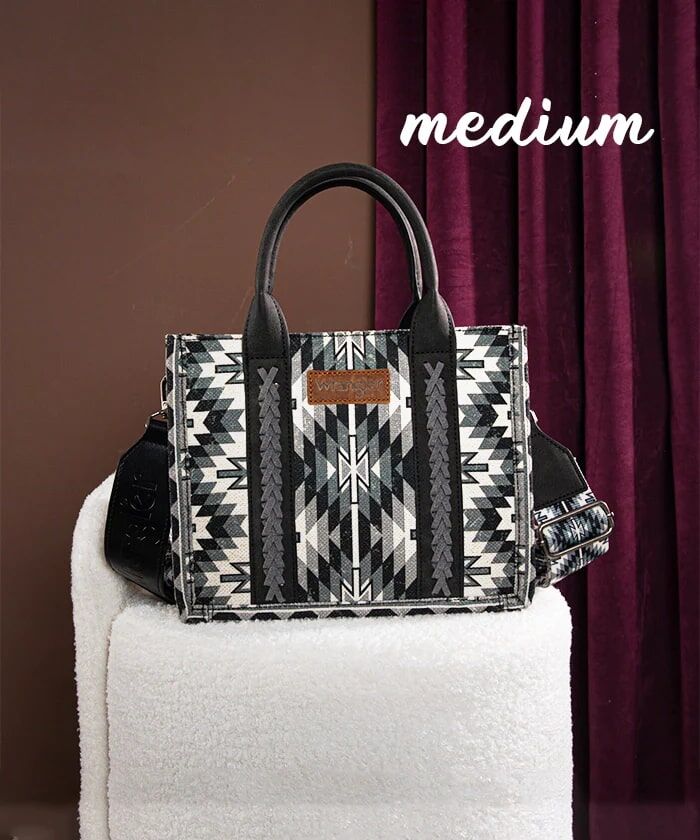 Montana West Wrangler Aztec Print Whipstitch Canvas Tote
