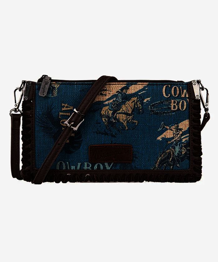 Montana West Women's Wrangler Vintage Retro Cowboy Print Crossbody Clutch in Jean