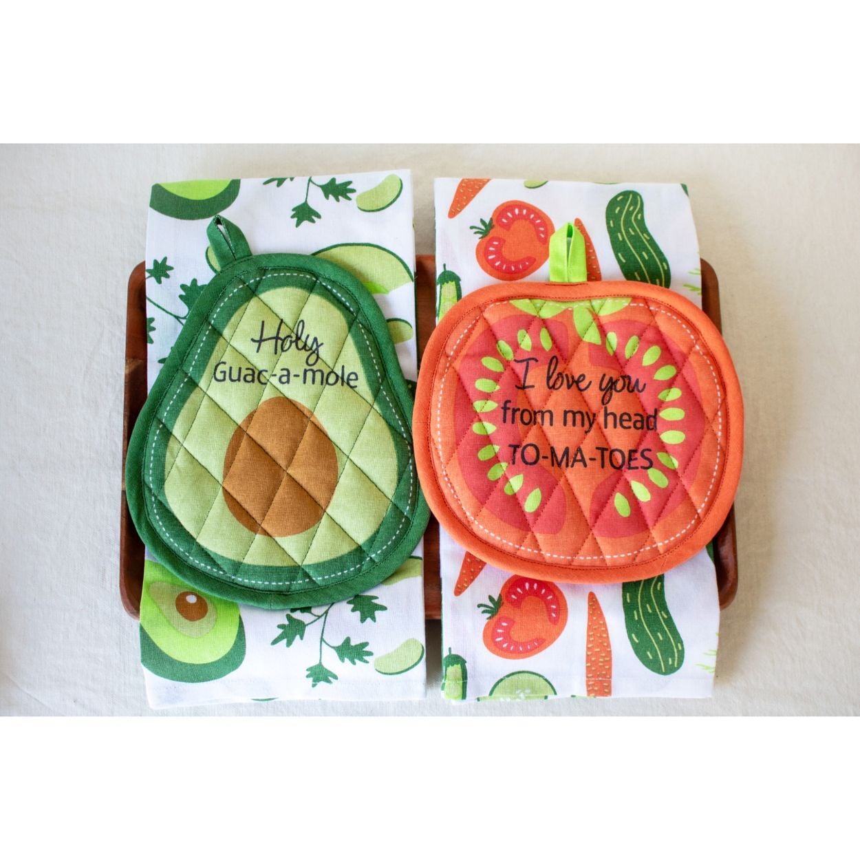 Young's Cotton Veggie Designs Tea Towel & Oven Mitt Set Assortment