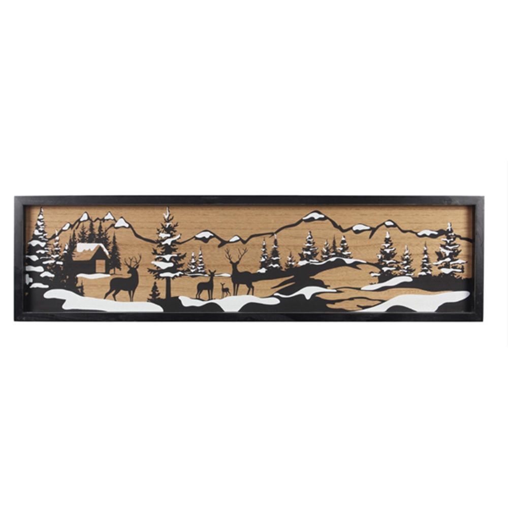 Young's Inc Wood Framed Woodland Lodge Winter Scene Wall Art