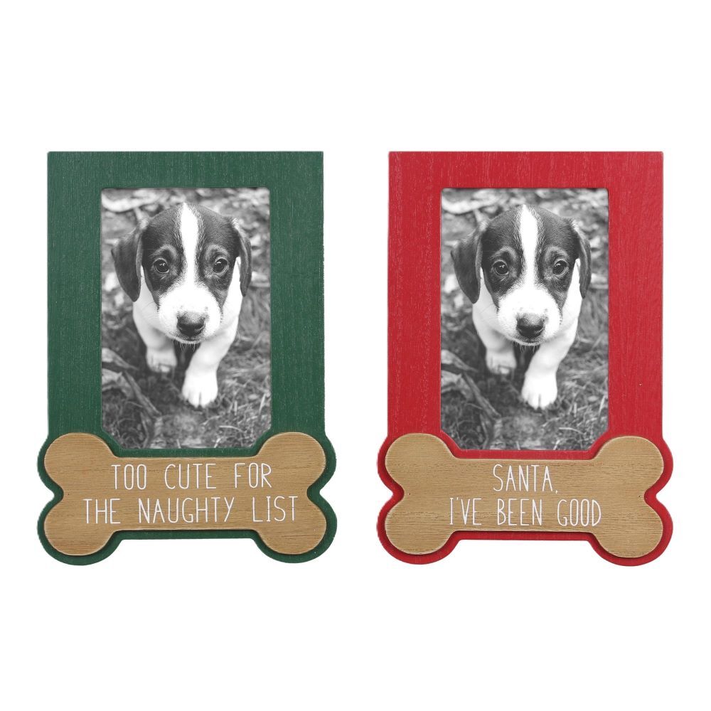 Young's Inc Wood Winter Whimsy Dog Bone Picture Frame Assortment, 4-In x 6-In