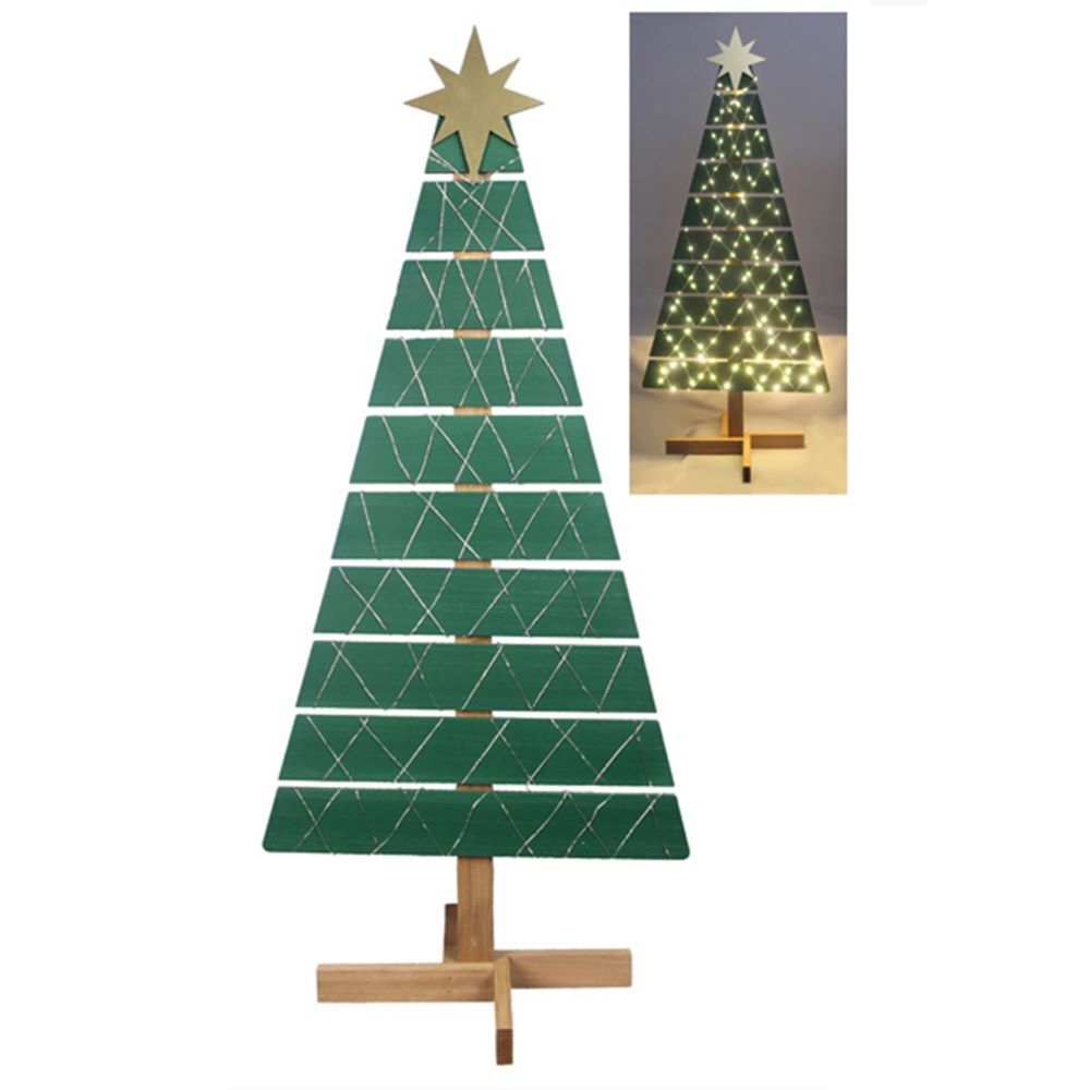 Young's Inc Wood Christmas Tree with Rice Lights
