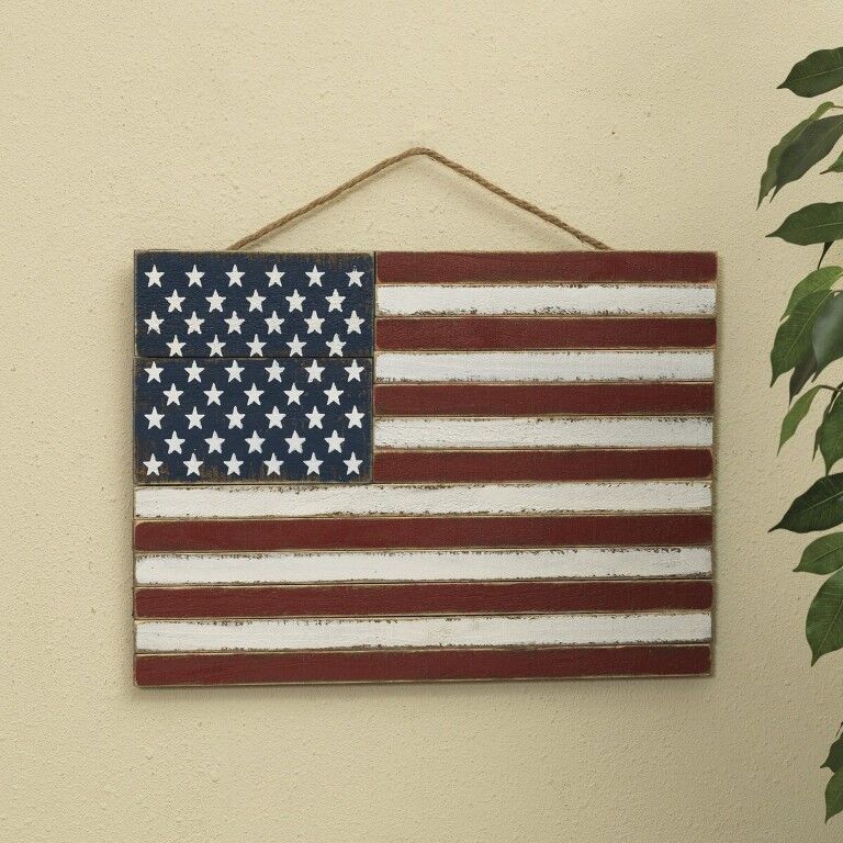 Gerson Wood Patriotic American Flag Wall Hanging, 20-In