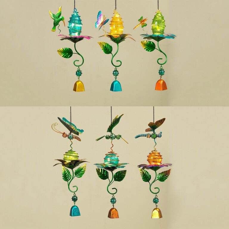 Gerson Solar Lighted Metal & Glass Garden Friend Windchime, 20-In