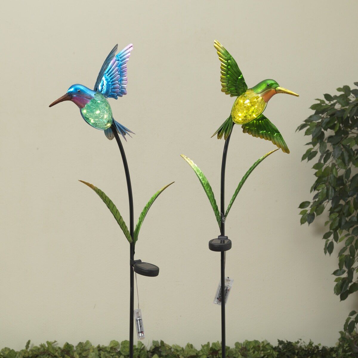 Gerson Solar Lighted Metal & Glass Bird Yard Stake Assortment, 40.9-In
