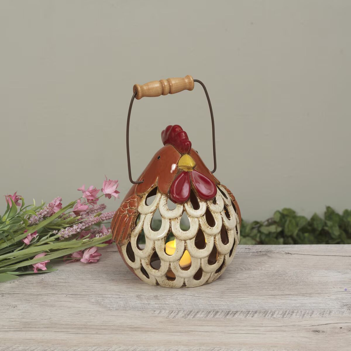 Gerson Stoneware Chicken luminary, 8.46-In