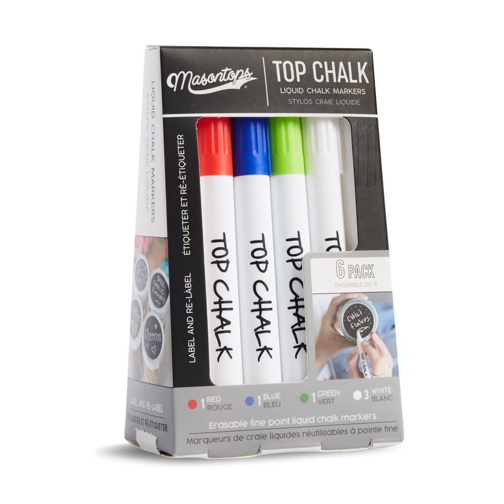 Masontops Top Chalk Erasable Chalk Markers, 6-Pk