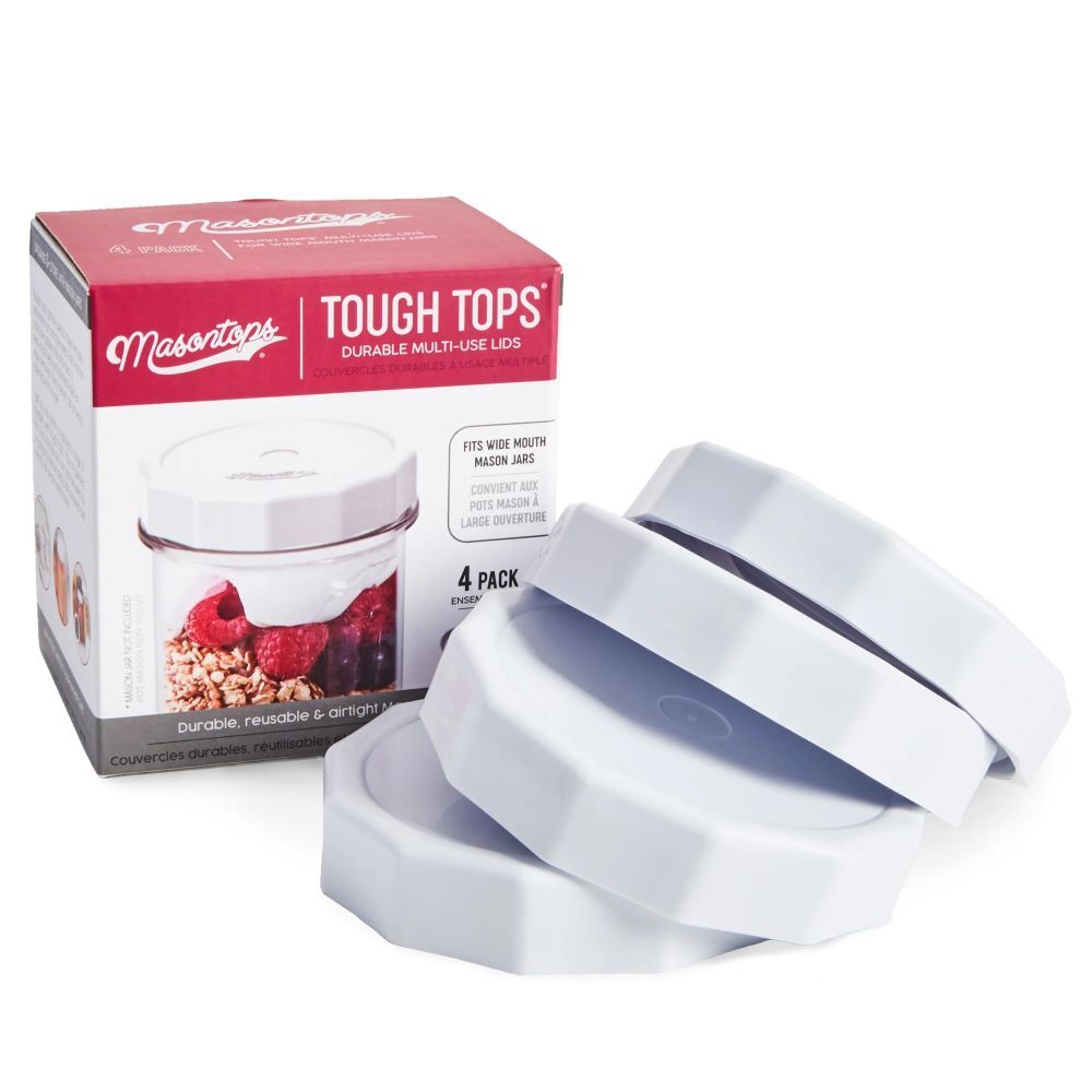 Masontops White Tough Top Airtight Lids, Regular Mouth, 4-Pk