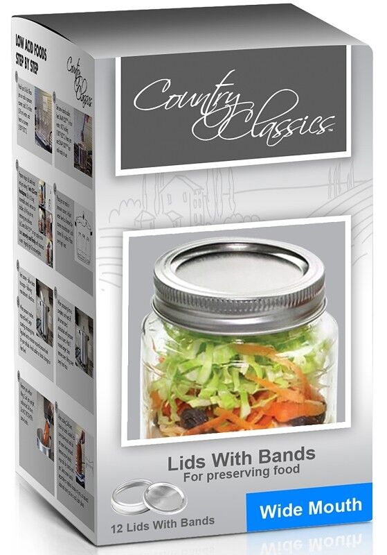 Country Classics Wide Mouth Canning Jar Lids With Bands, 12-Pk