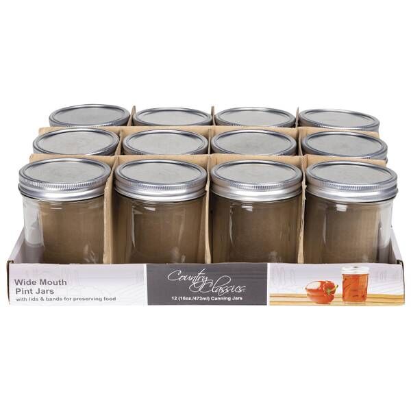Country Classics Pint Size Wide Mouth Canning Jar, 12-Pk