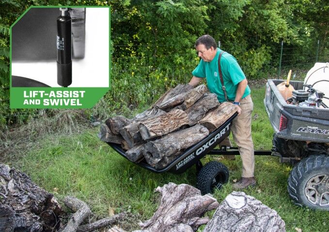 OxCart PRO-Grade Crewman Lift-Assist And Swivel Dump Cart With Run-Flat MAG Tires, 15-17-Cu Ft