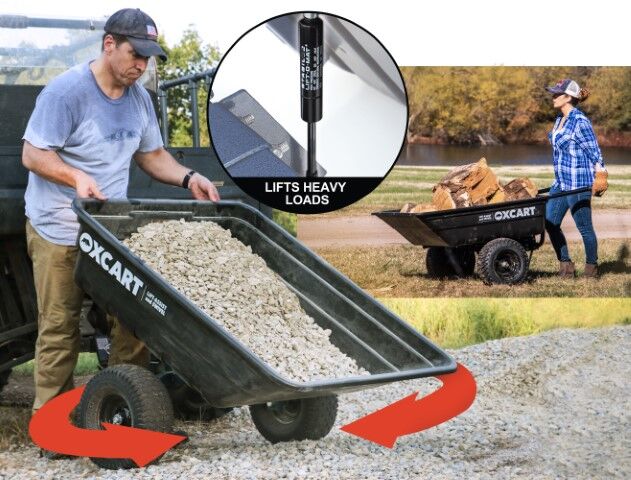OxCart PRO-Grade Crewman Lift-Assist And Swivel Dump Cart With Run-Flat MAG Tires, 15-17-Cu Ft