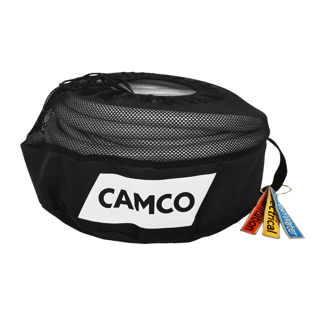 Camco RV Utility Coil Bag with Sanitation, Fresh Water & Electrical Tags