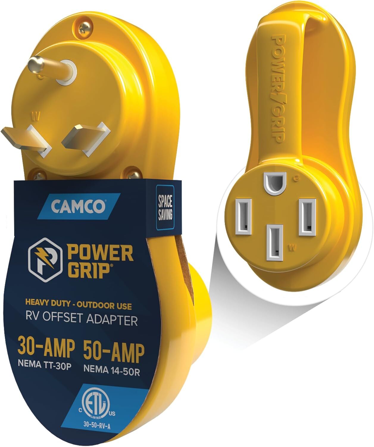 Camco Power Grip 30 AMP Male To 50 AMP Female Electrical Offset Adapter