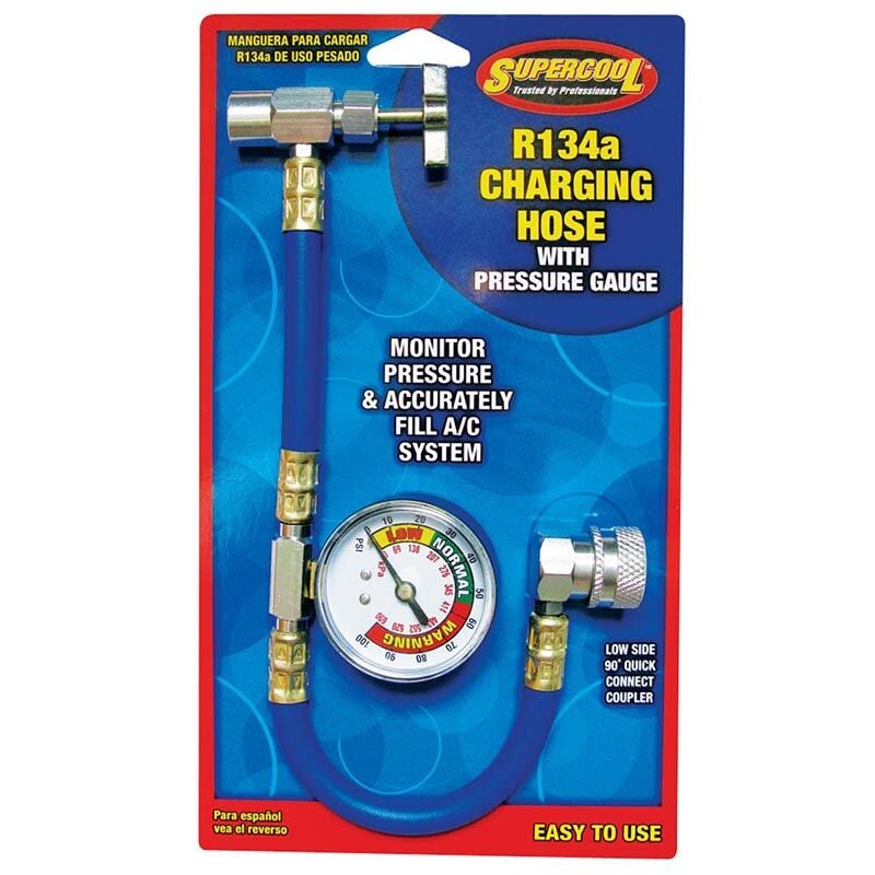 SuperCool R134a Charging Hose with Gauge for Piercing Valve Cans