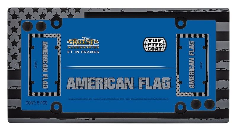 Cruiser Accessories Matte Black American Flag License Plate Frame With Fastener Caps