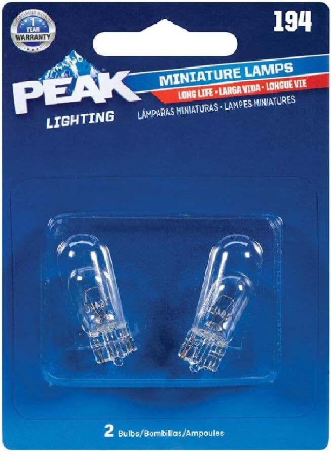 Peak Lighting Incandescent Miniature Automotive Bulb 194, 2-Pk