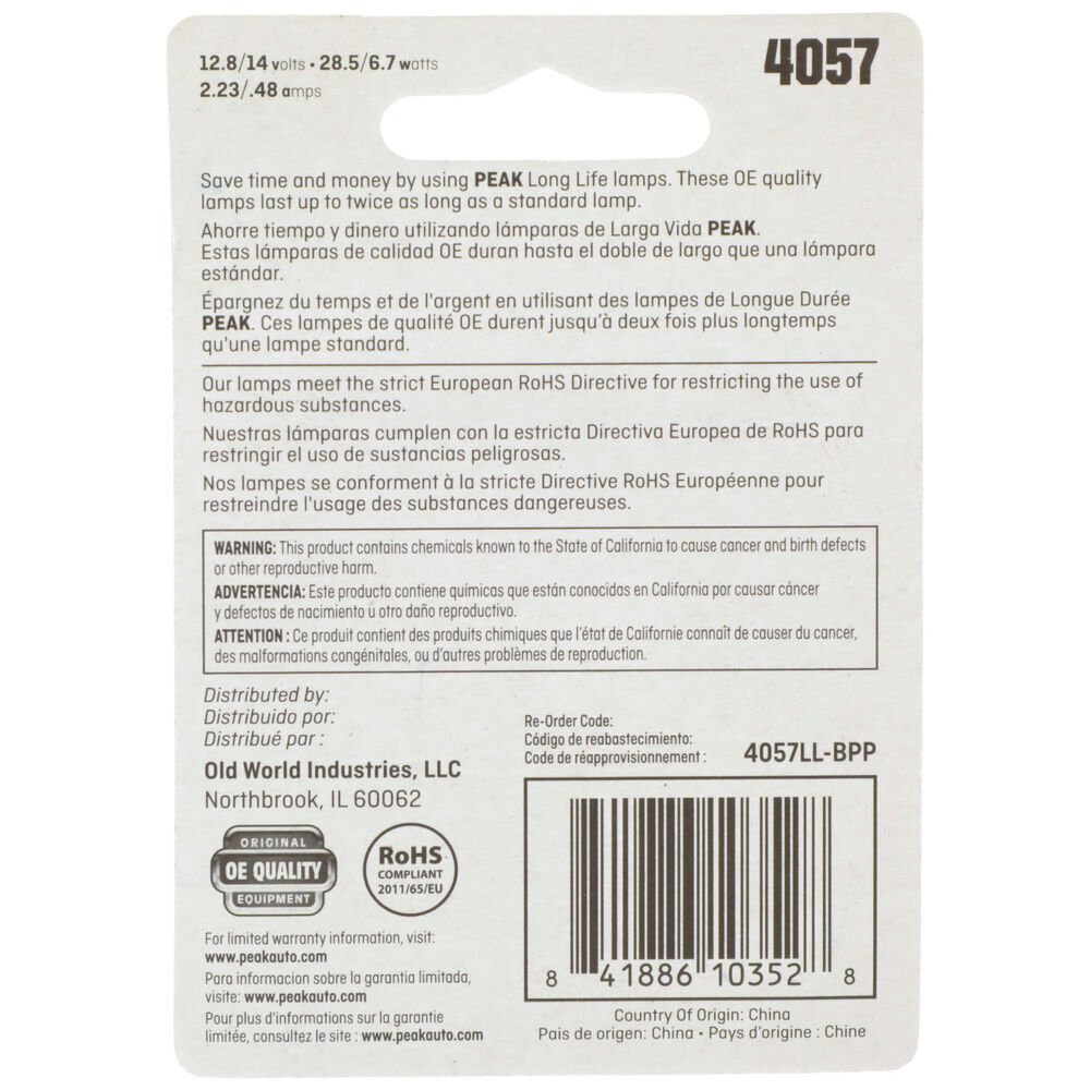 Peak 4057 Long Life Automotive Miniature Bulbs, 2-Pk