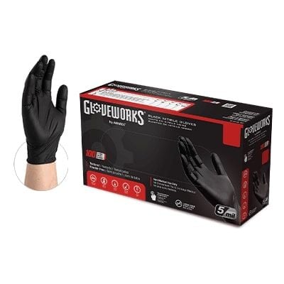 Gloveworks Blacke Medium Nitrile 5-Mil PF Ind Gloves, 100-Ct