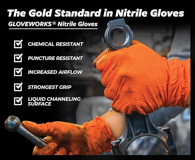 Gloveworks RDT Orange Nitrile  8-Mil XL Gloves