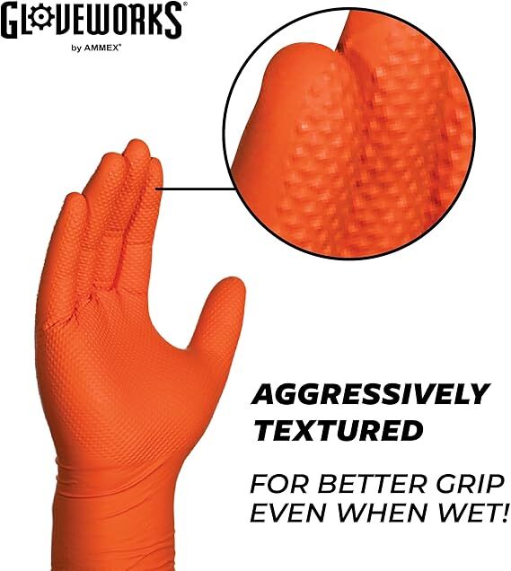 Gloveworks RDT Orange Nitrile  8-Mil XL Gloves