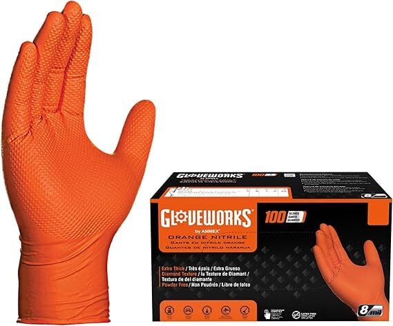 Gloveworks RDT Orange Nitrile  8-Mil XL Gloves