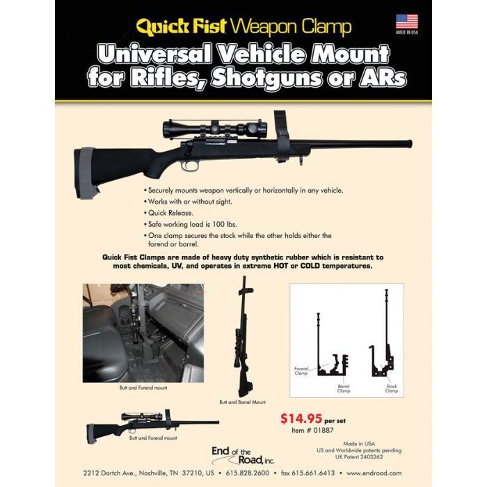 QuickFist Weapon Clamp Universal Vehicle Mount For Rifles, Shotguns Or ARs