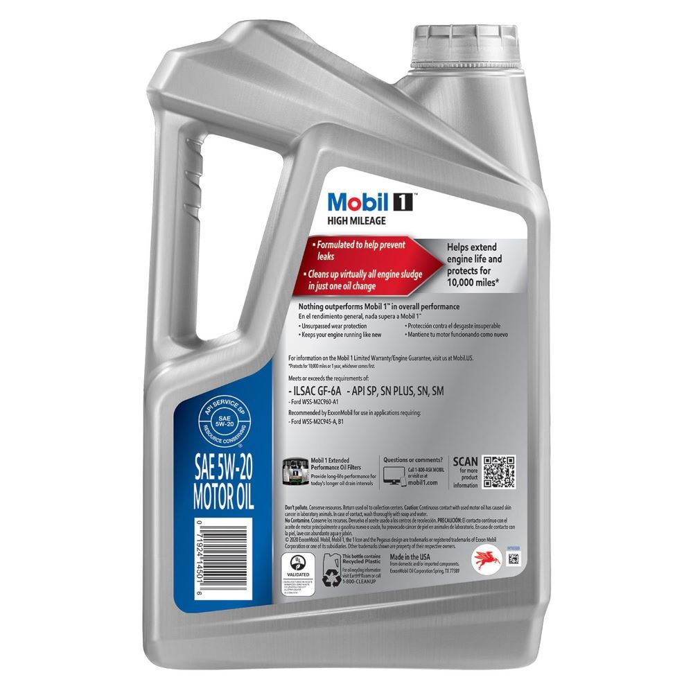 Mobil 1 High Mileage 5W-20 Motor Oil, 5-Qt
