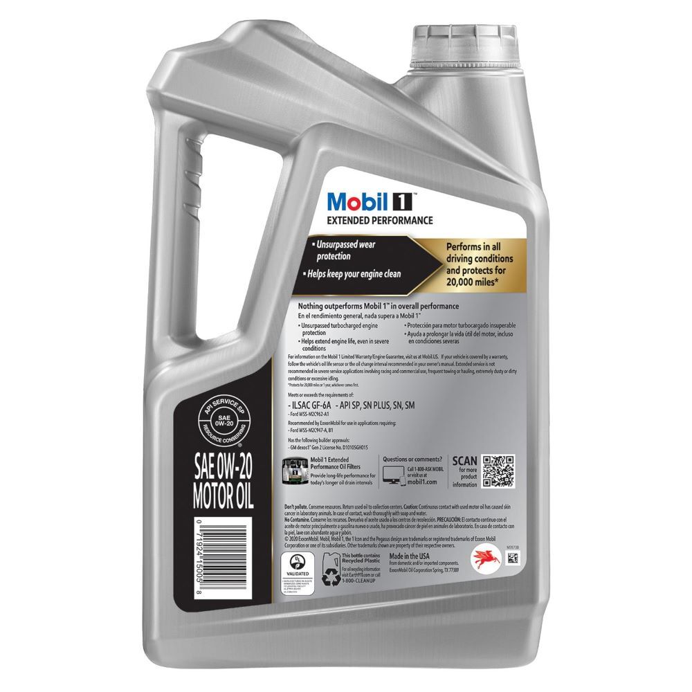Mobil 1 Extended Performance 0W-20 Motor Oil, 5-Qt